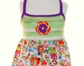 Girls Top, Child Dress, 7/8 Pop Art Swing Top with Flower Clip -Ready To Ship, FREE US Shipping