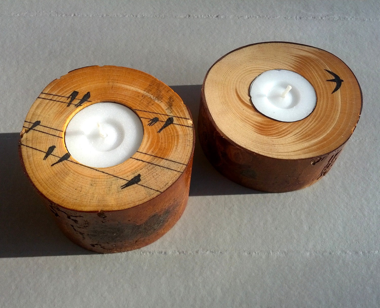 Wood Tea Light Holders X 2