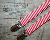 Red & white pinstripe little boy suspenders - photo prop, wedding, ring bearer, accessory