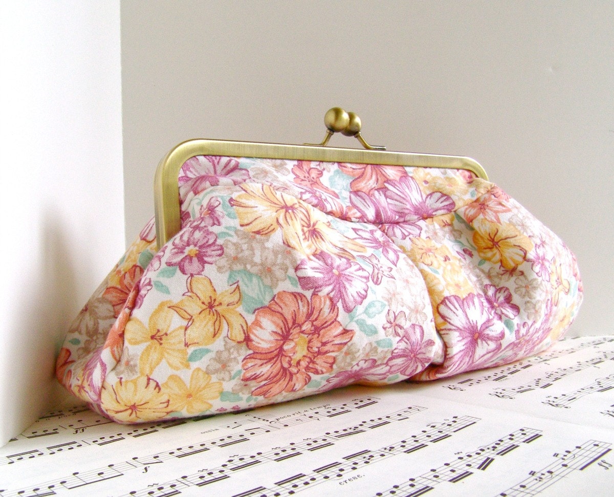 Pastel floral print clutch purse, framed clutch bag, spring fashion