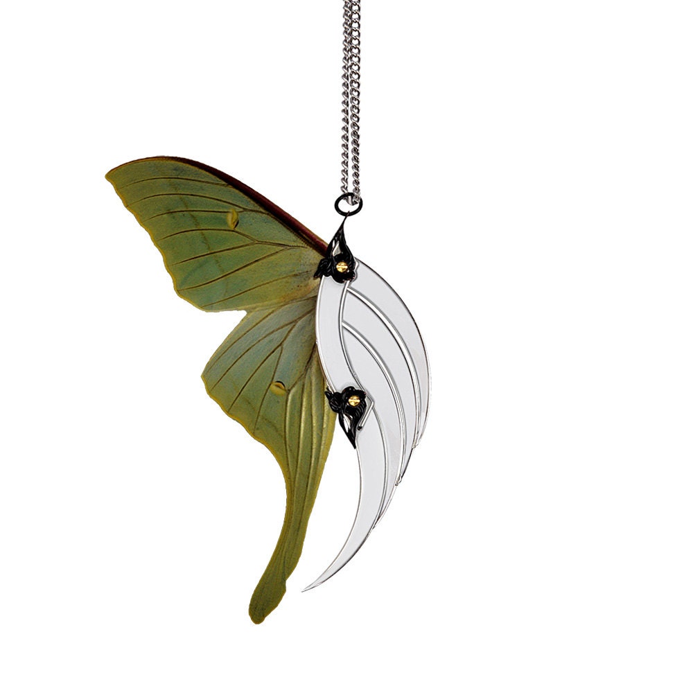 Silver Statement Necklace - Stunning Blade Wing - One Of A Kind - Real Luna Moth Wings - Free Shipping