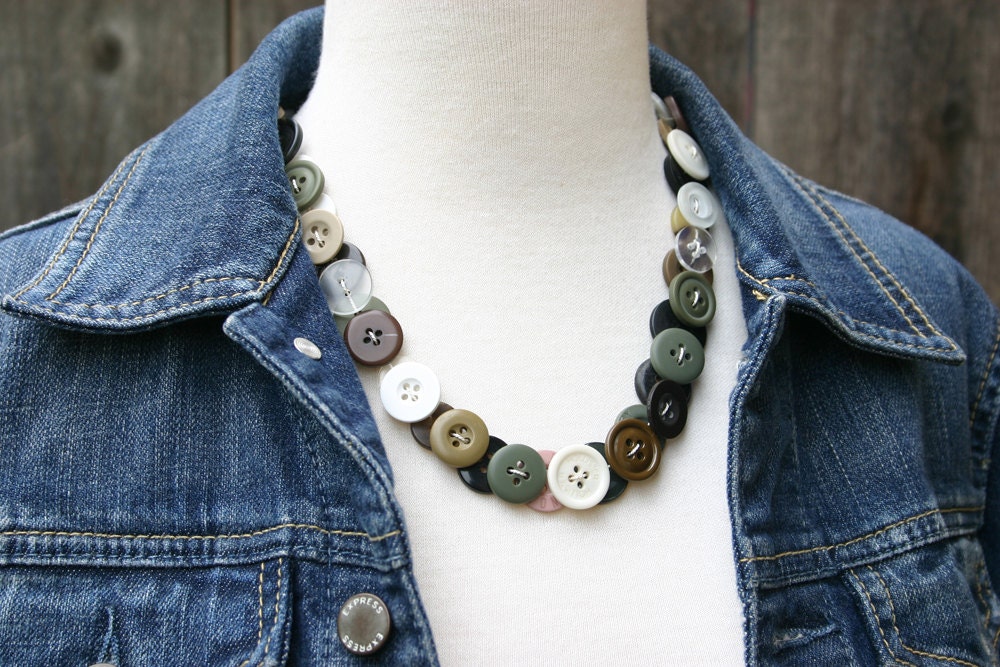 One of a kind upcycle multi color button necklace