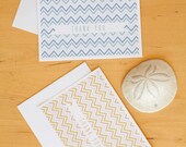 SET OF 4 // Chevron Thank You Cards // navy & ochre