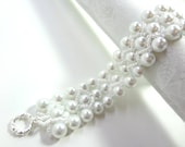 White Glass Pearls Bridal Bracelet - Wedding Jewelry - MegansBeadedDesigns