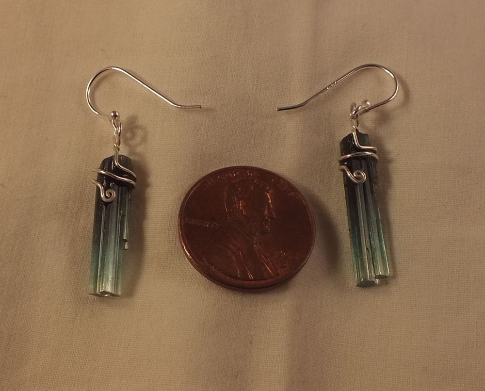 Black and Blue Indicolite Tourmaline Crystal (6 tctw) Earrings