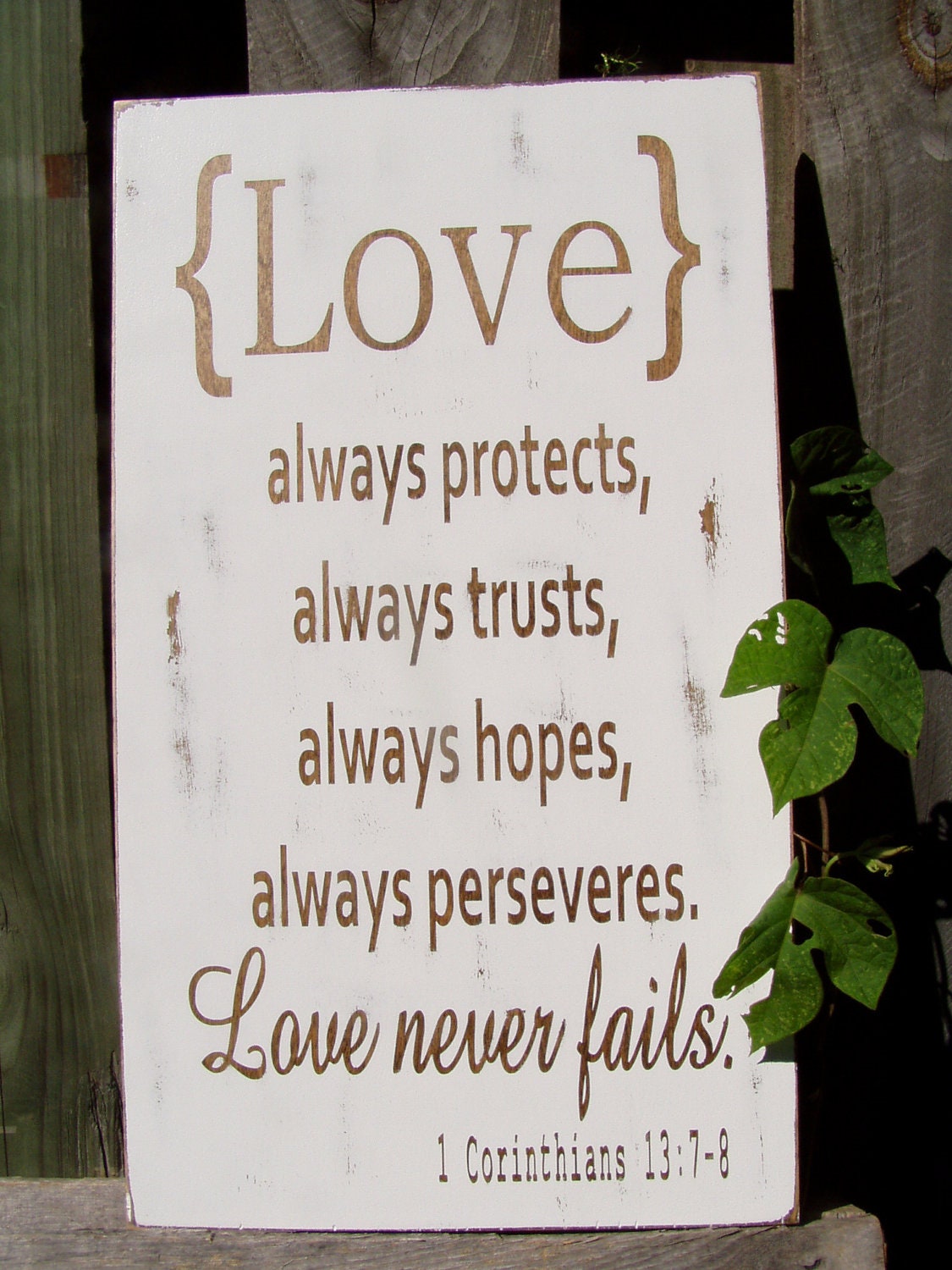 Love always protects, trusts, perseveres 1 Corinthians 13:7-8  - Wood Sign, Rustic, Vintage,Wedding, Anniversary, Love