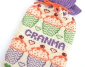 Personalized Knitted Cup Cake/ Fairy Cake Knitted Hot Water Bottle Cover/ cozy