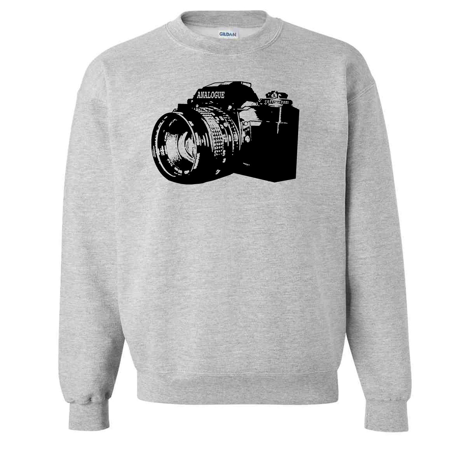 SLR Camera Crew Neck Sweat Shirt Pullover Heather Gray