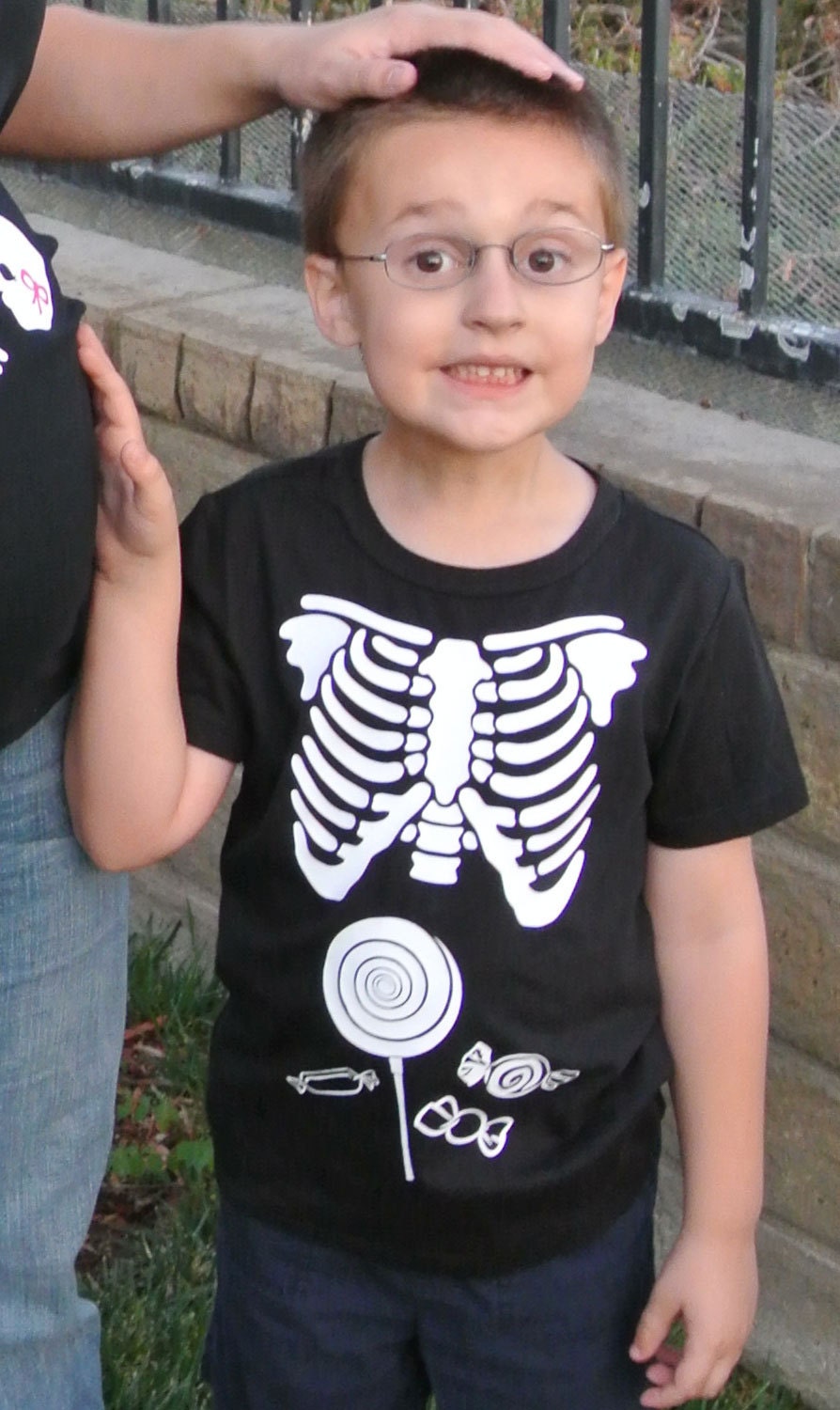 Child's Halloween custom skeleton shirt with candy in the belly - standard tee for kids to match xray maternity & men with sympathy bump