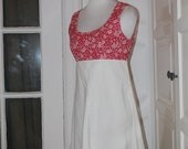 VINTAGE 60s 70s Mod Mini Dress, Dolly Dress, A Line Dress, Red & White Empire Waist - S/M