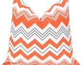 Orange Chevron Pillows Decorative Throw Pillow Covers Cushion Covers 18  x 18 Inches Orange and Gray Chevron