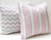 MEMORIAL DAY SALE Chevron Pillow Decorative Throw Pillow Covers Baby Girl Nursery 20 x 20 Pink and Gray Chevron and Stripe