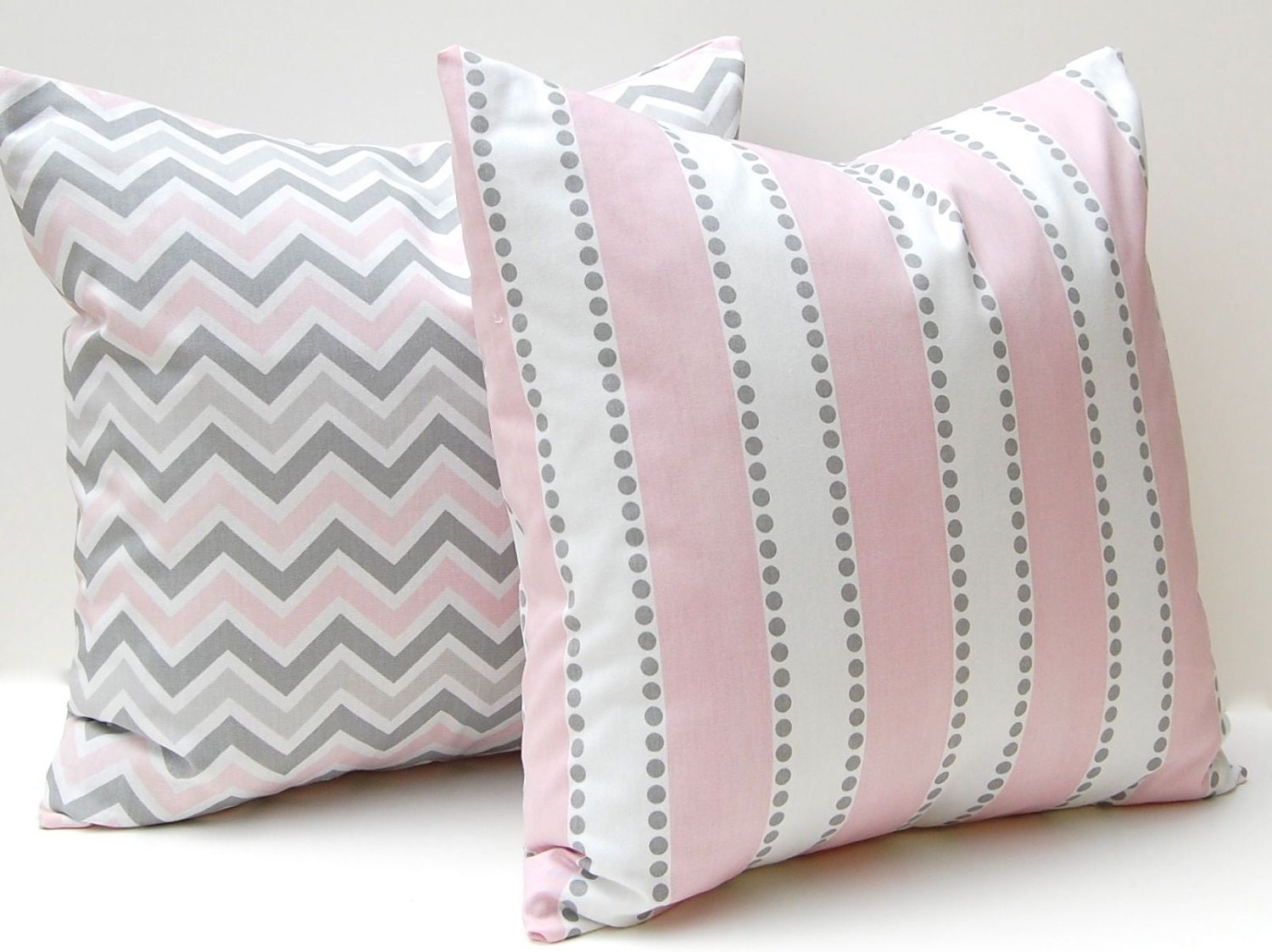 MEMORIAL DAY SALE Chevron Pillow Decorative Throw Pillow Covers Baby Girl Nursery 16 x 16 Pink and Gray Chevron and Stripe
