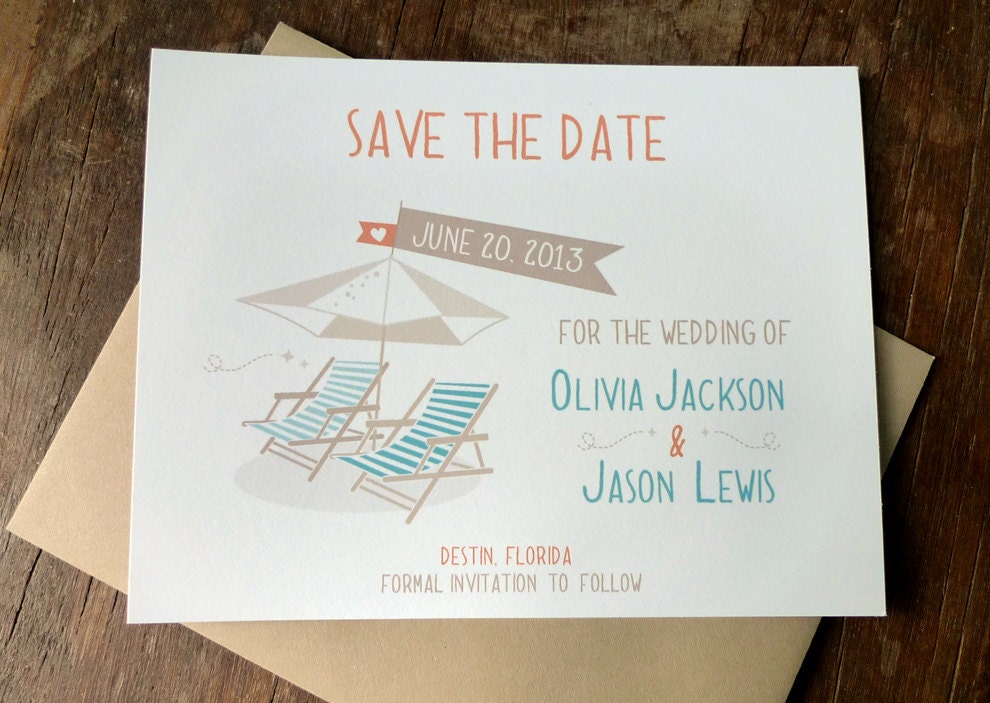 Destination Beach Wedding Save the Dates, Whimsical Beach Chair Save the Wedding Date Invitations, Destination Wedding