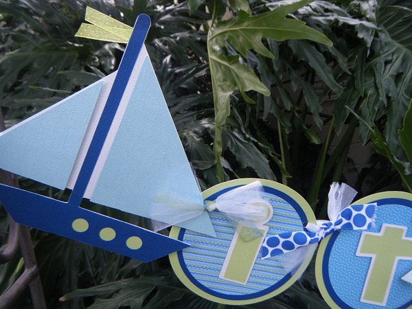 Sailboat It's a Boy BANNER in Blue and Green and White