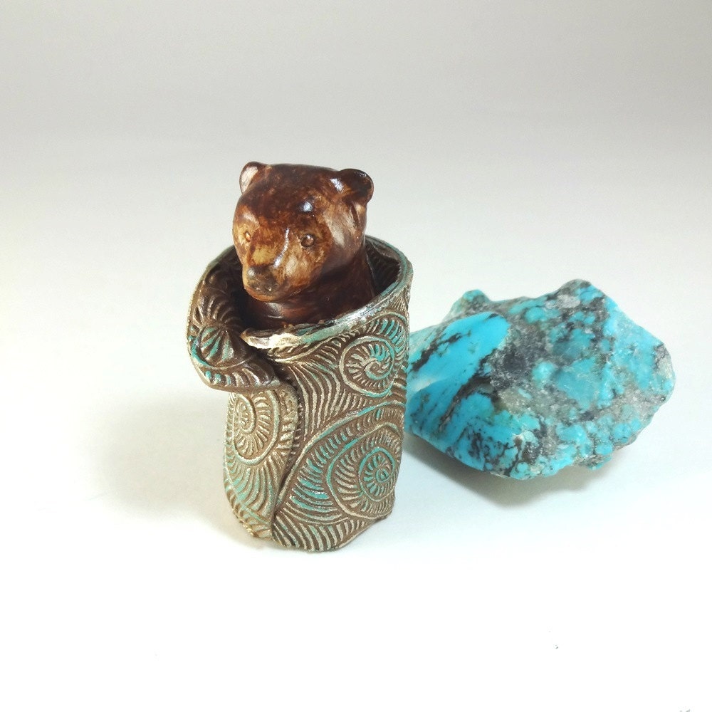 Brown Bear Totem Sculpture Spiral Cloak