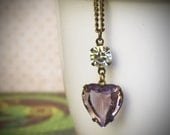 Vintage Rhinestone Heart Necklace, Rose Smoke, Purple,Lavender