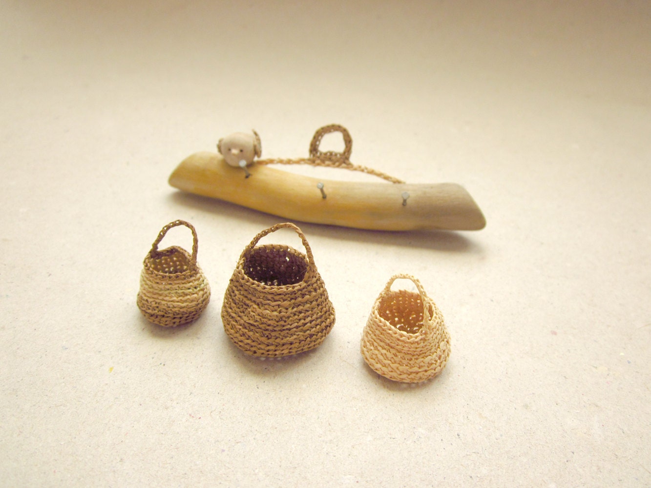 Reserved for Sarah -Miniature Elfs wall hanger with a bird , rustic home decor