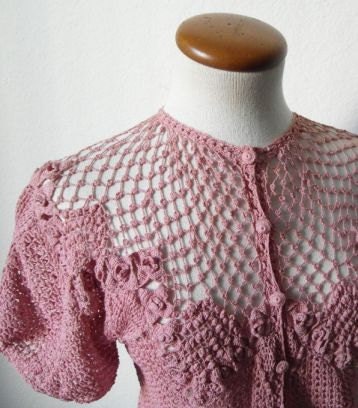 Vintage Bouse 1940s Crochet Pink Small Medium Christmas in July Sale