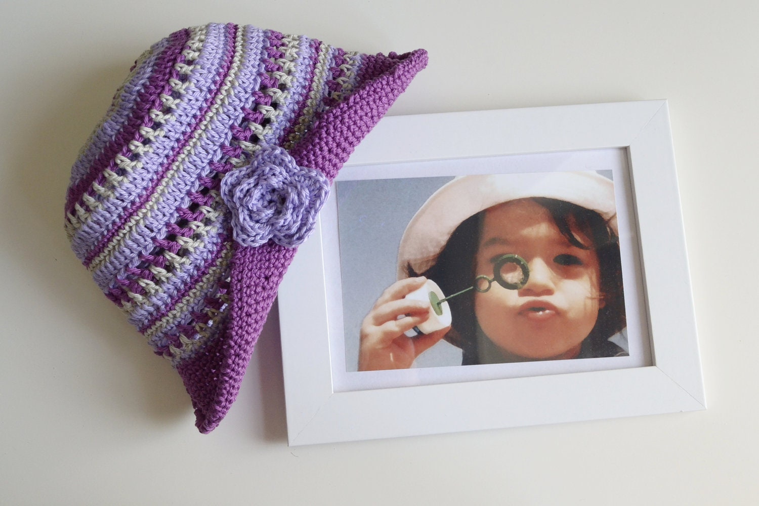 Baby Hat, Lilac Hat Purple cloche for baby from 3 to 6 months