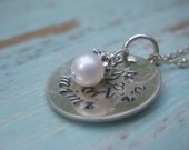 Best Mimi in the World  - Mother's Day Gift - Sterling Silver Disc - Swarovski Crystal  - Fresh Water Pearl Birthstones