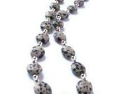 Polka Dot Spotted Black, Brown and Grey Dalmatian Jasper Stone Beaded Necklace with Silver Accents