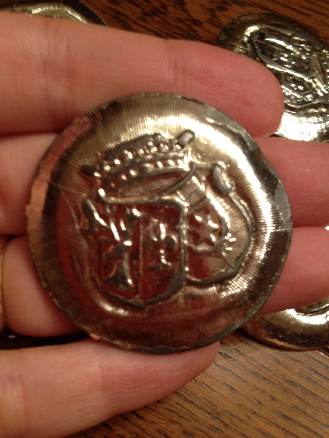 Group of 5 Large Silver Metal Round Vintage Buttons