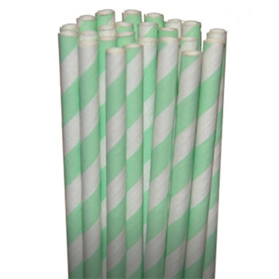 Stripe Mint Party Paper Straws - Cake Pop Sticks - Pixie Sticks - Qty 25 Il_570xn