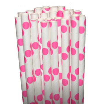 Dot Pink Party Paper Straws - Cake Pop Sticks - Pixie Sticks - Qty 25 Il_570xn
