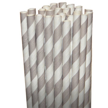 Stripe Gray Party Paper Straws - Cake Pop Sticks - Pixie Sticks - Qty 25