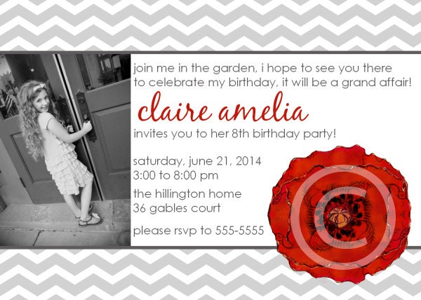 Red Poppy Printable Custom Photo Invite for Birthday Party or Baby Shower DIY Invitation by BeeAndDaisy Il_170x135