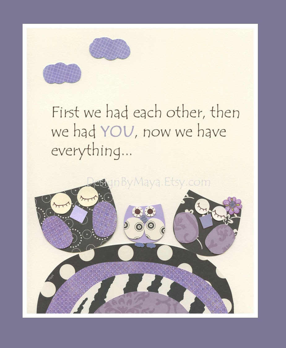 Baby girl room art, Kids Room Decor, Nursery wall Art, baby owl, PBK, first we had each other...black and white, lilac, purple, lavender