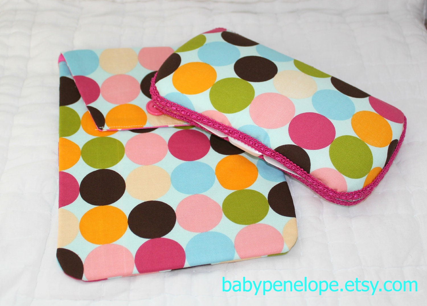 Boutique Style Travel Wipes Case and Diaper  Holder Set - Happy Allover Dot