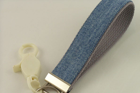 Key Fob made with Cotton Webbing and Upcycled Denim