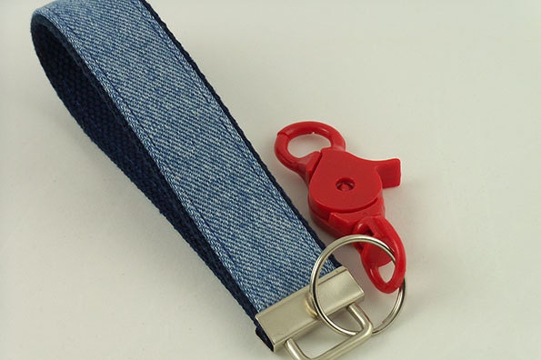 Key Fob made with Cotton Webbing and Upcycled Denim