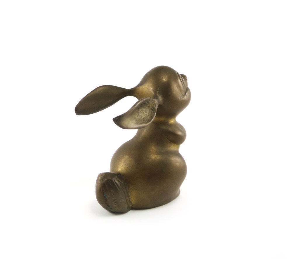 Vintage brass bunny - vintage rabbit figurine golden brown