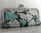 Teal and Gray Floral Clutch