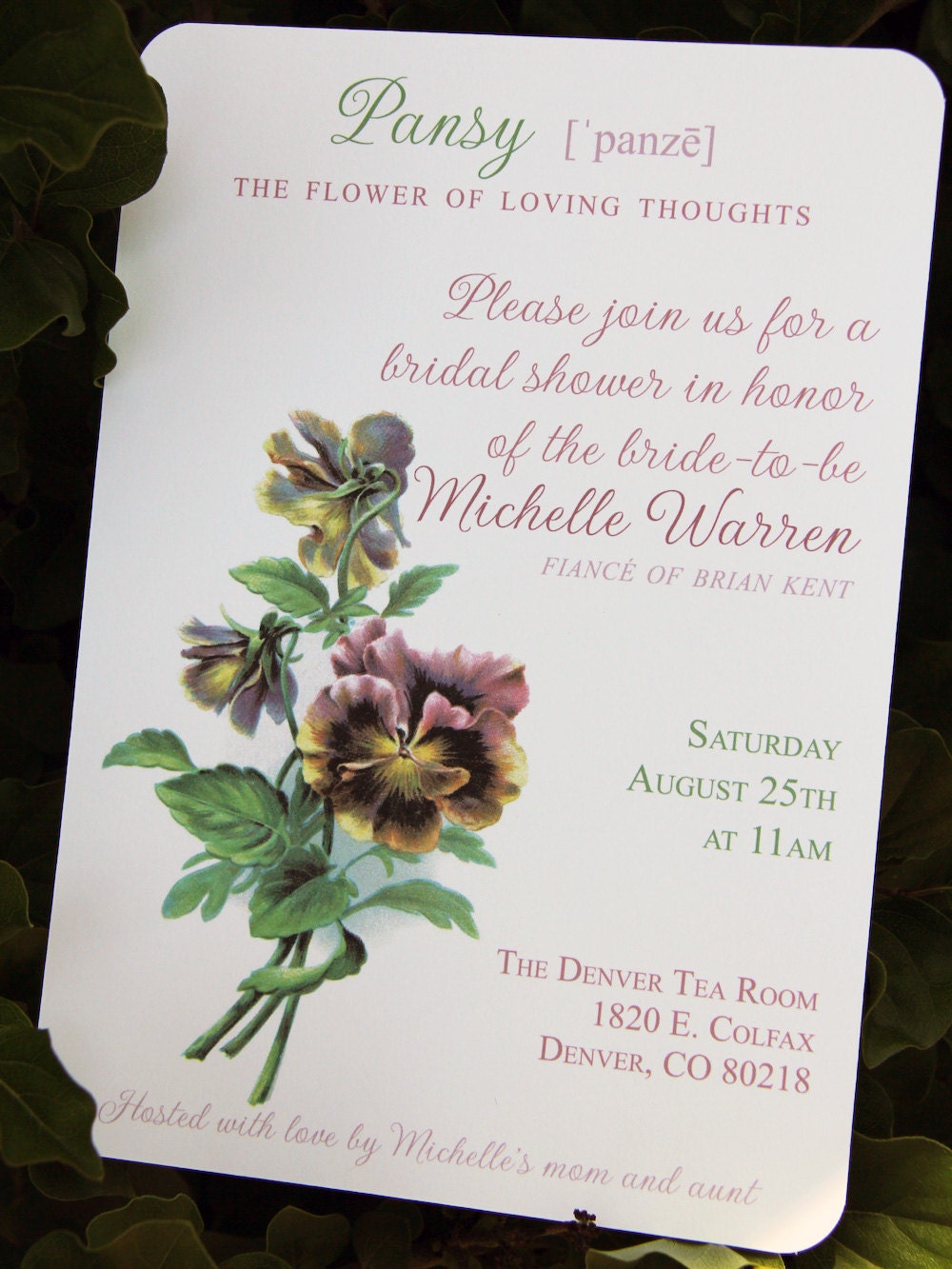 Pansy Wedding Invitation / Bridal Shower Invitations (print at home)