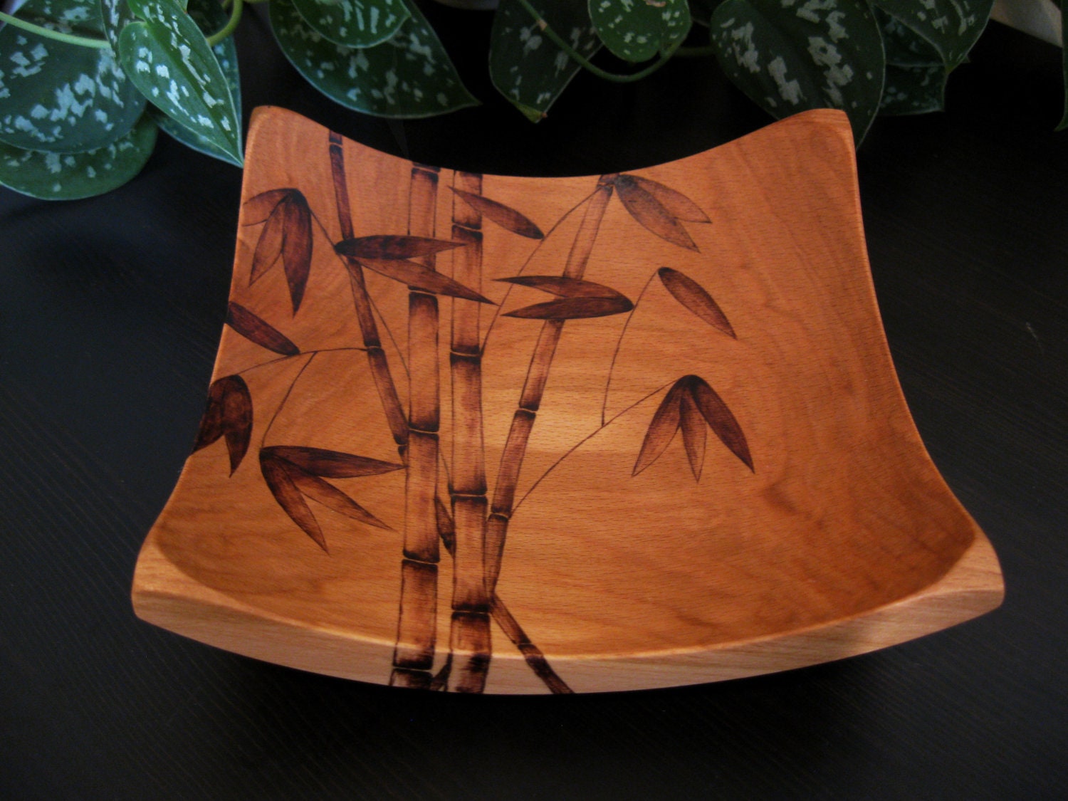 Wooden Bowl Bamboo Pyrography Design Woodburned Design By Kdgart