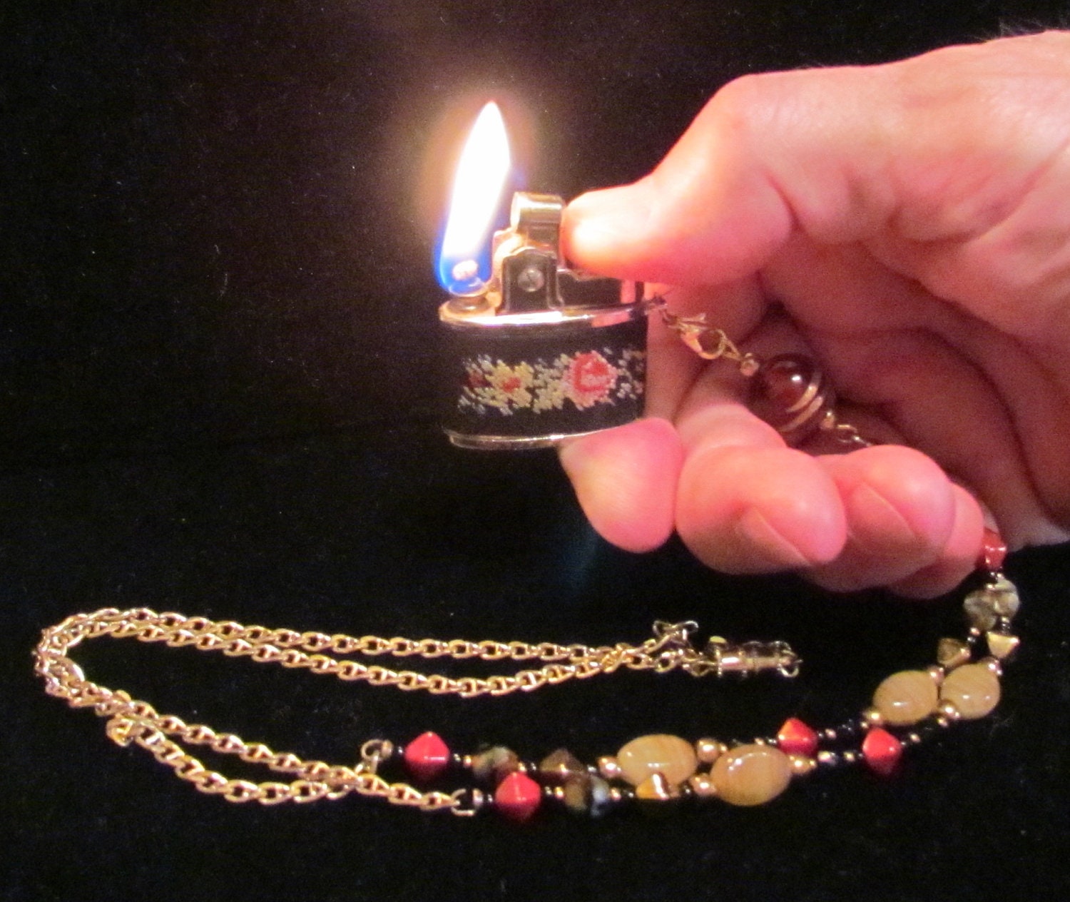 Vintage Lighter Necklace Handmade Beaded Necklace Vintage Petit Point Lighter Necklace OOAK Necklace Pendant Necklace