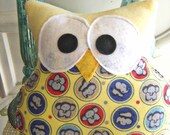 Ready to ship Yellow Plush Owl  Elephant Walk Owl Pillow   Soft Nursery Decor