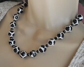 Leopard Agate and Black Crystal Necklace and Earring Set