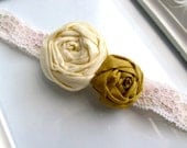 Ivory and Mustard fabric flower headband
