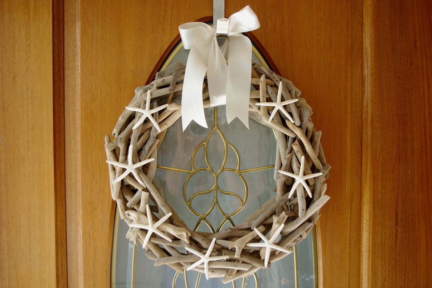 Driftwood and Starfish Wreath - Coastal Wreath - PICK YOUR RIBBON