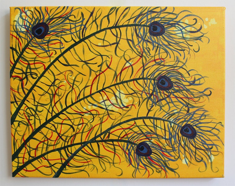 Peacock Feathers - 16x20 Acrylic Painting - Original Artwork