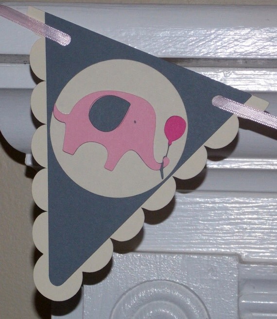 Baby Shower Banner ... Elephant ... Pink Grey Ivory ... It's a Girl ... MADE TO ORDER ... Wall Decor ... custom options available Il_570xn