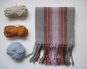 Recycled Cotton Handwoven Scarf, Earthy Gray Brown with Mauves and Earth Tones