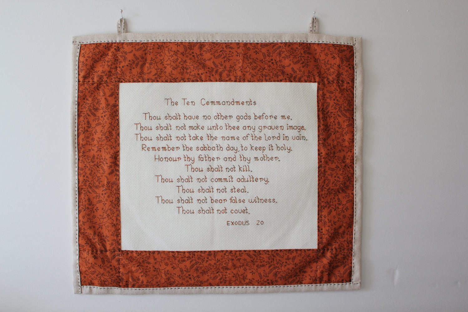 Handmade Wall Hanging Cross Stitch - The Ten Commandments