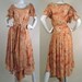 Vintage 70s Pale Peach Fluttery Silk Floral Print Dress