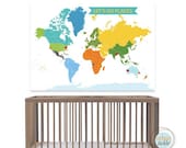 World Map Decal with hearts, dots and continent names stickers, Heritage World, 35 X52 Inches, Nursery Decor, Baby Room, Play room ideas